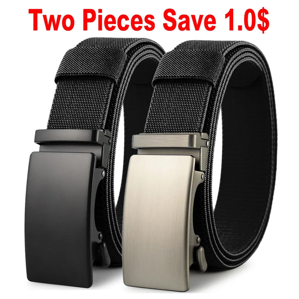 New Golf Sports Elastic Belt Tactical Belt Metal Automatic Buckle Tough Stretch Nylon Men Military Belt 115-150CM Big Size Belts