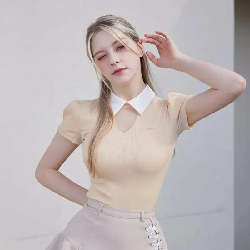 2025 Golf Women Short Sleeve Tops Lapel Sleeveless Golf T-shirts Quick-dry Breathable Shirts Lace Up Pleated Golf Skirt Outfit