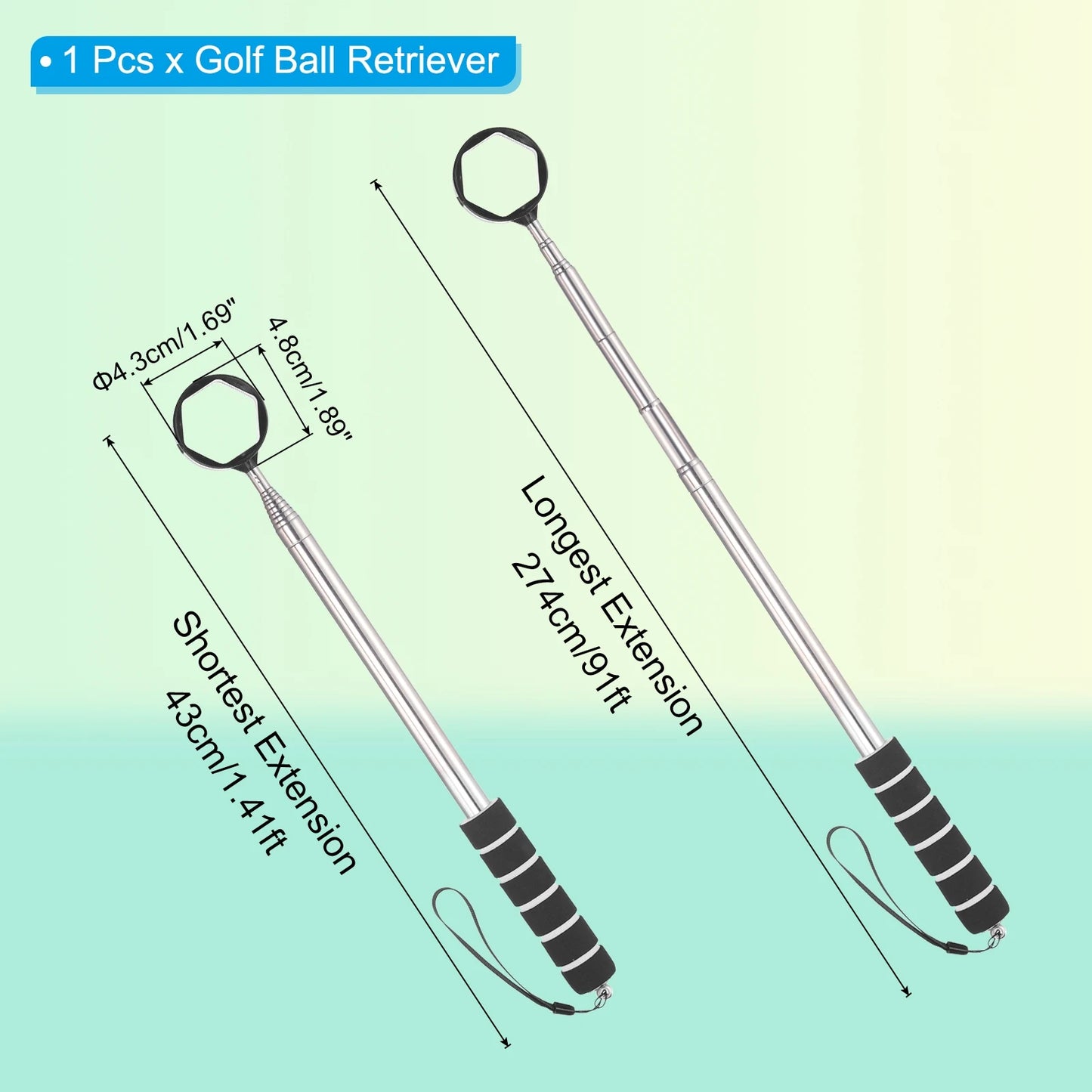 Golf Ball Retriever Telescopic 9Ft Stainless Steel Head Ball Grabber w Lanyard for Water Golf Ball Picker Tool Golf Accessories