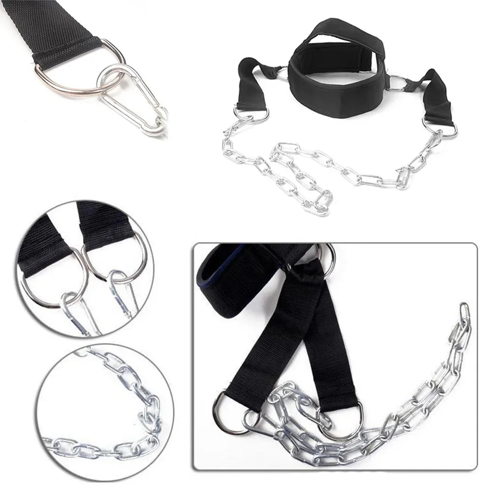 Gym Fitness Weight Bearing Cap Adjustable Neck Harness with Steel Chain Neck Trainer Neck Muscle Power Training