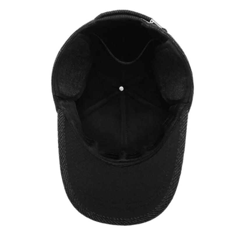 Men's Autumn and Winter Windproof Sun Protection Warm Golf Hat with Earmuffs, Ear Protection Baseball Cap for Middle-Aged Men