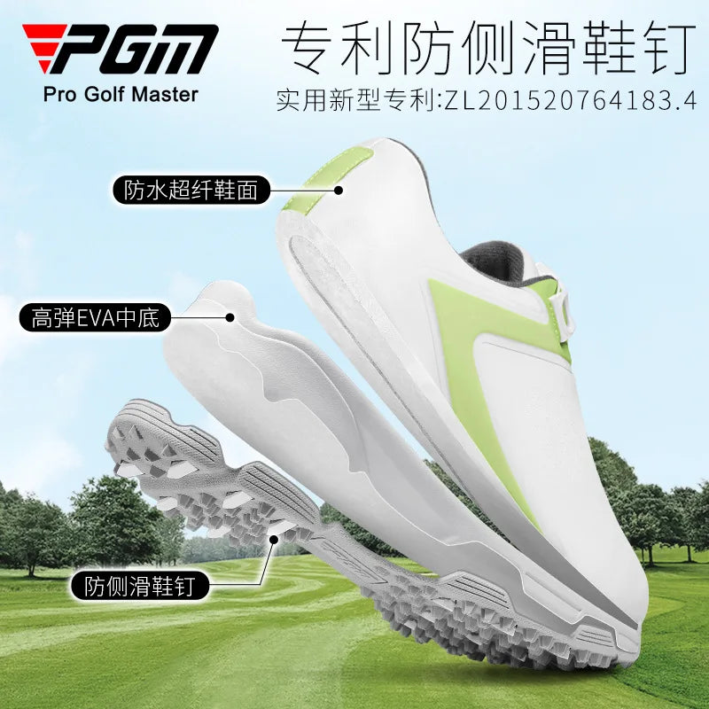 PGM New Golf Shoes Women Waterproof Knob Lace Sports Shoes Golf Anti Slip Studs Ladies Casual Sneakers Lightweight Footwear