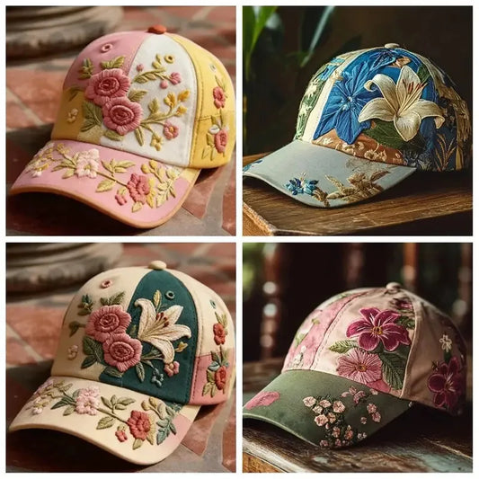 Elegant and elegant women's baseball Creative Gift Polyester Unisex Hat Vintage Breathable Floral Cap  Retro Embroidered Hat