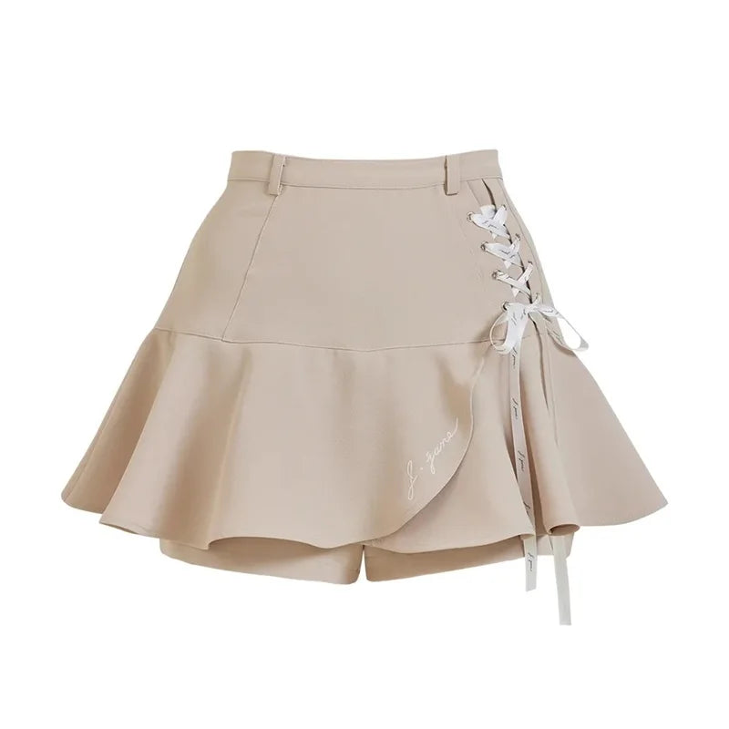 2025 Golf Women Short Sleeve Tops Lapel Sleeveless Golf T-shirts Quick-dry Breathable Shirts Lace Up Pleated Golf Skirt Outfit