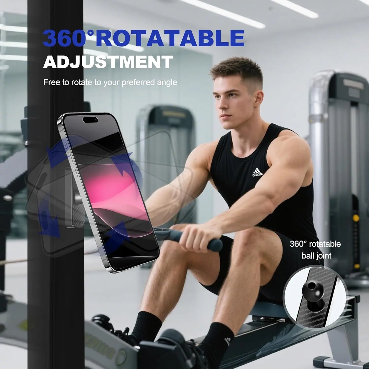Magnetic Phone Holder for Gym, Portable Magnetic Phone Mount for MagSafe iPhone 12-16 Series 360°Adjustable Gym Accessories