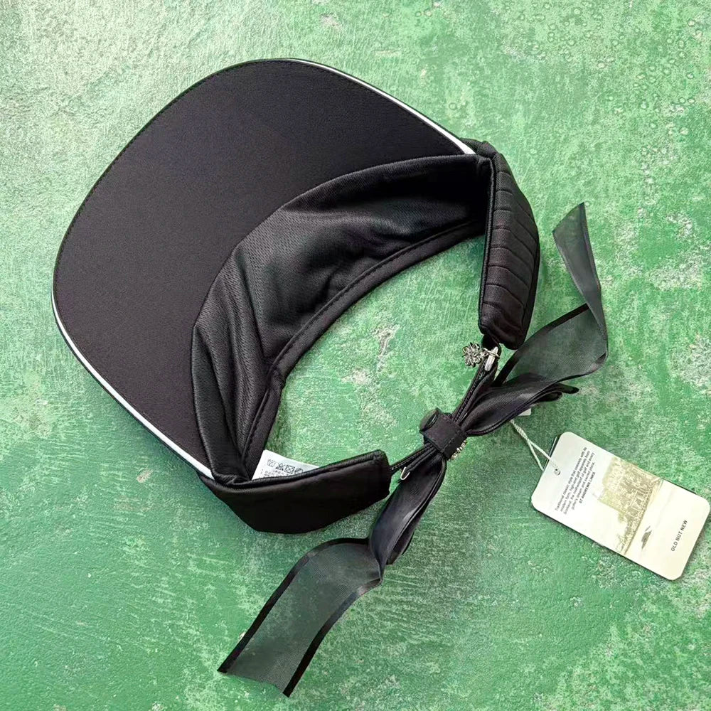 Women Golf Visor Hat with Bowknot Pleated Sports Sun Visor Outdoor Casual Anti-UV Empty Top Cap for Spring Autumn