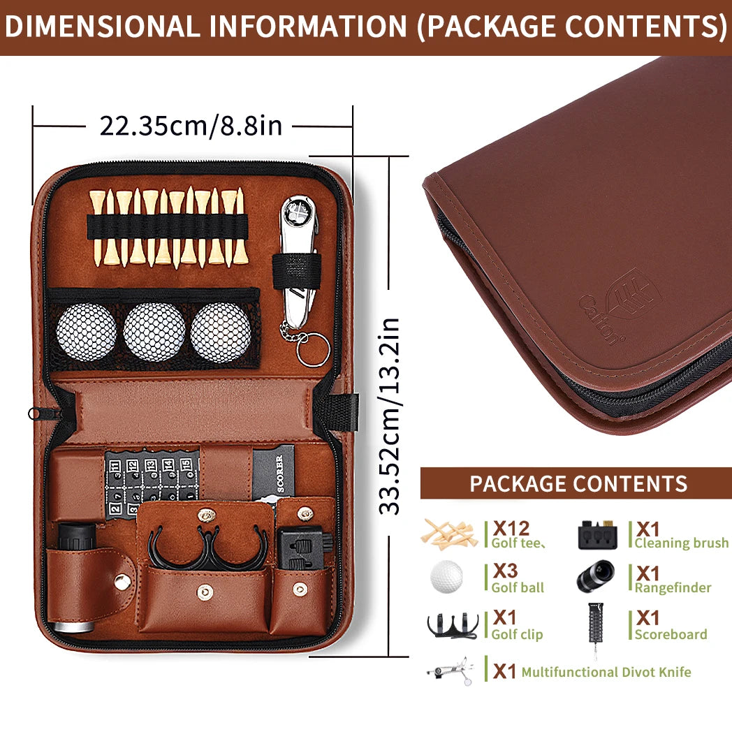 Caiton Golf Accessories Set Premium Case Golf Balls Rangefinder Tees Brush Score Counter Travel Kit Gift for Men Women Golfers