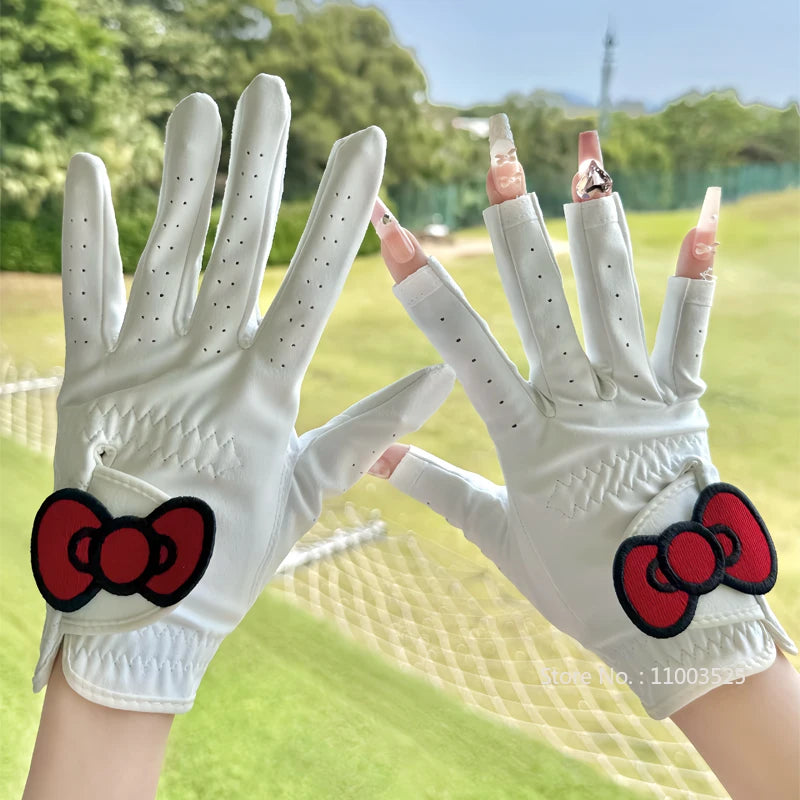 SG 1 Pair Golf Gloves for Women Open Finger Pu Leather Sport Mittens Breathable for Better Grip Club Control Bowknot Golf Gloves