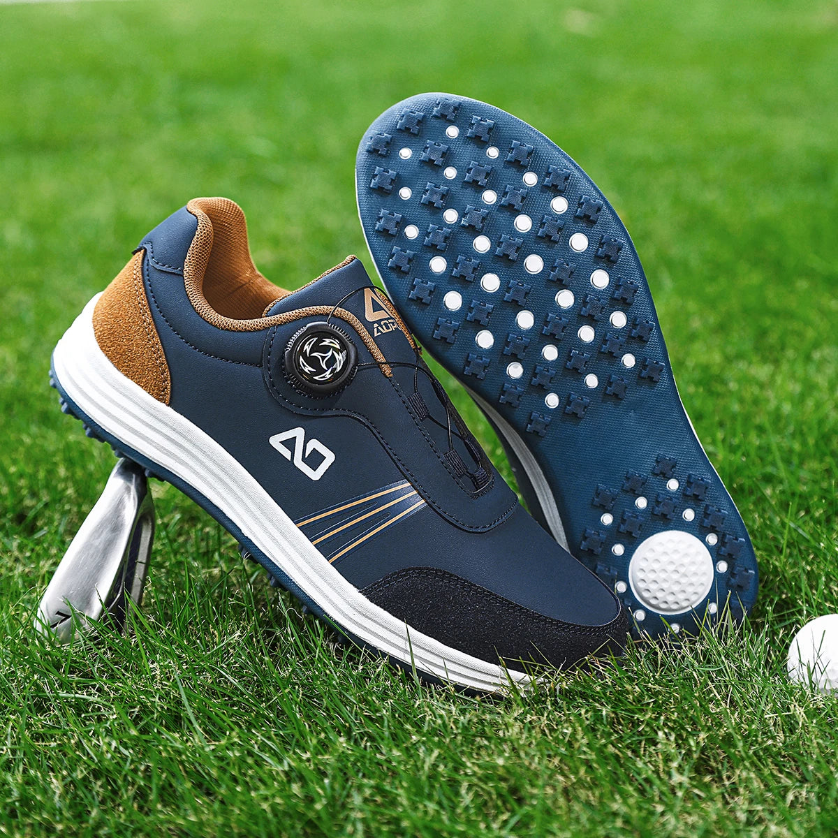 Men's Golf Shoes, New Style, Fashionable, Simple, Versatile, Solid Color, Waterproof Upper, Versatile, Stylish, Casual Sports Shoes for Men, Outdoor Youth Fashion, Men's Rotating Buckle Design, Thick Sole, Height-Increasing,