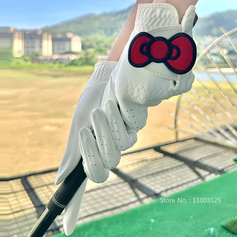 SG 1 Pair Golf Gloves for Women Open Finger Pu Leather Sport Mittens Breathable for Better Grip Club Control Bowknot Golf Gloves