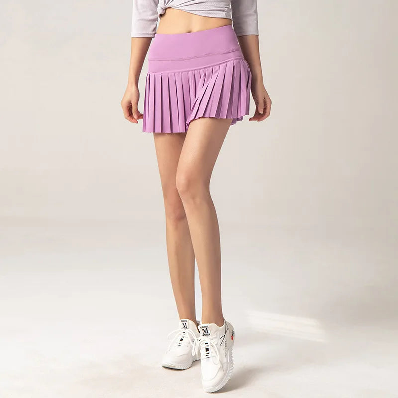 Women's Pleated Tennis Skirt Built-in Shorts Anti-See-Through High Waist Quick Dry Golf Yoga Running Skirt