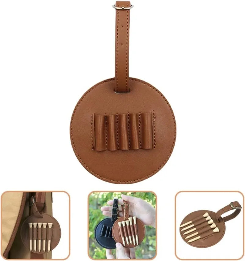 Golf Accessories Golf Tee Bag  Holes Portable Wooden Tee Storage PU Leather Case Hanging Belt Easy Fastened For Men Women