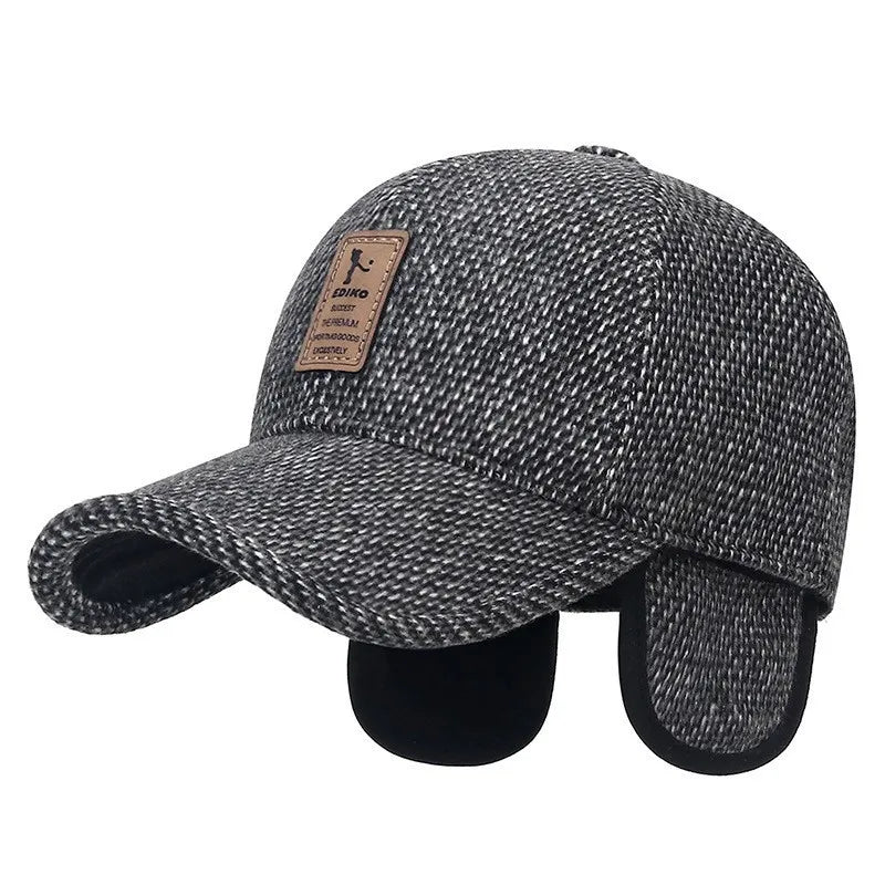 Men's Autumn and Winter Windproof Sun Protection Warm Golf Hat with Earmuffs, Ear Protection Baseball Cap for Middle-Aged Men
