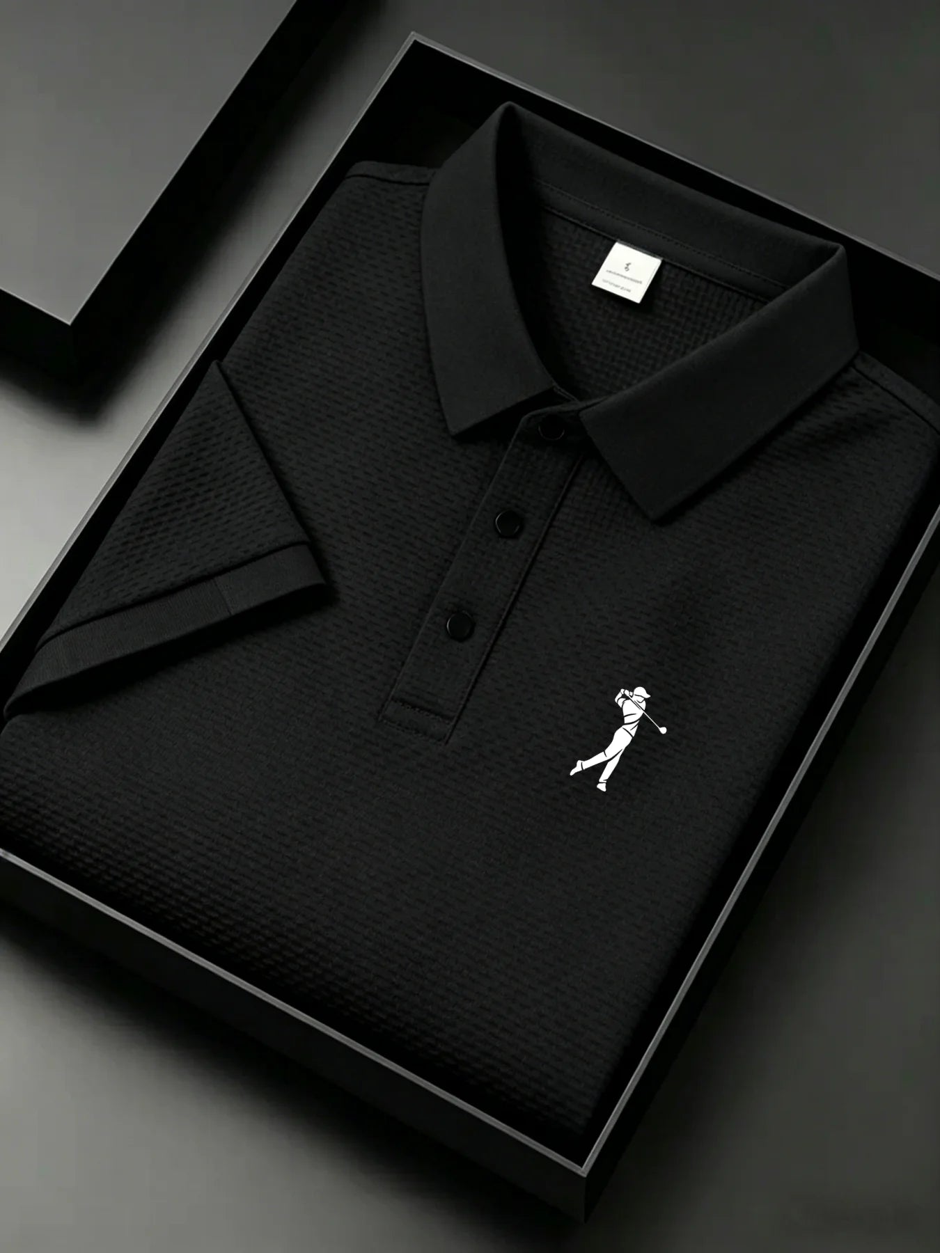 mens golfer silhouette jacquard polo shirt breathable quick dry fabric casual business golf outdoor daily short sleeve top