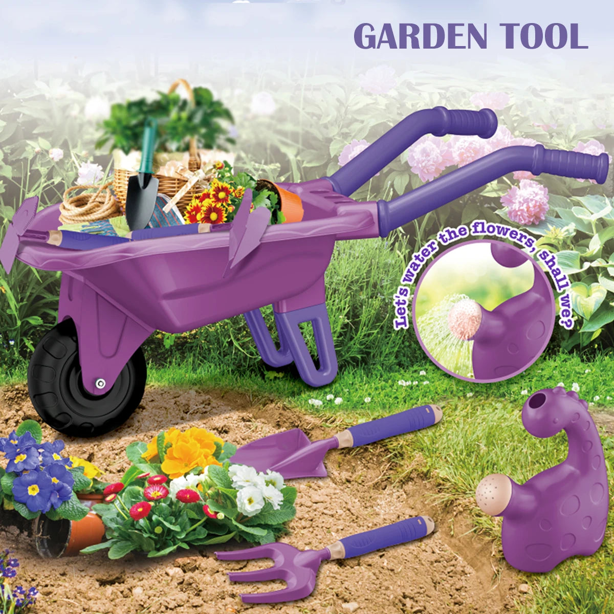 Gardening Tool Set Toys for kids, Children's Outdoor Garden Beach Cart Apron Glove Plant Flowers Tools Gifts for boys and girls