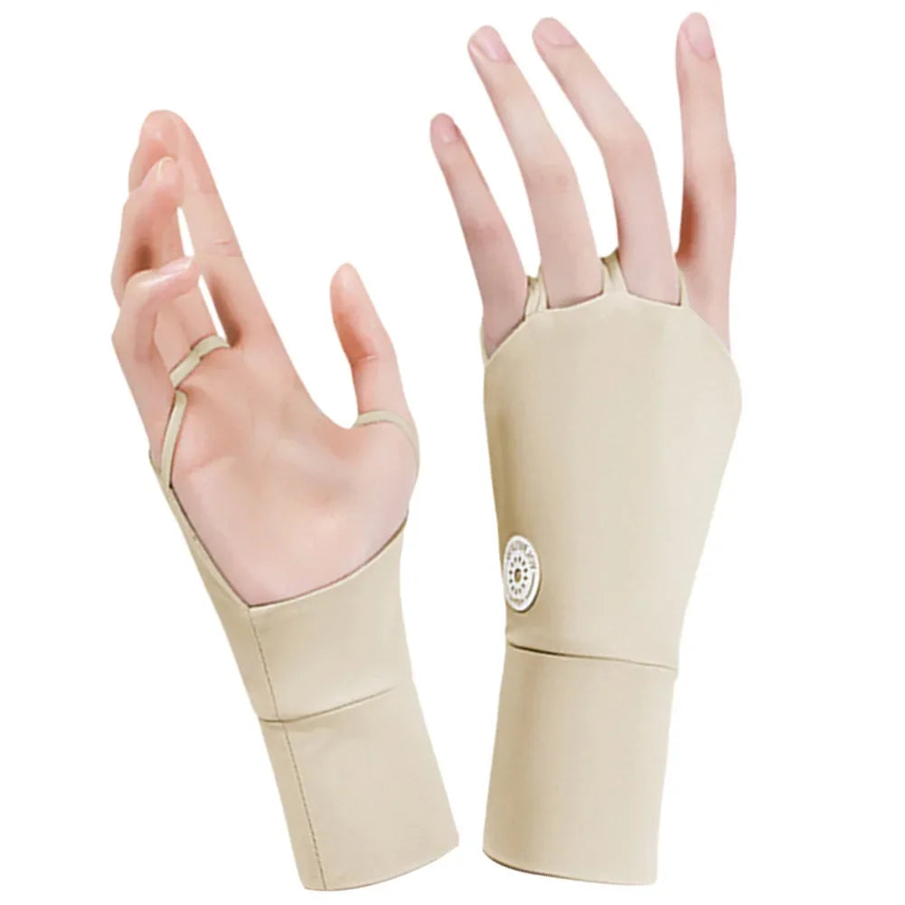 Women Protector Golf Gloves Cool Breathable Open Fingered Gloves Ice Silk Hollow Palm for Outdoor Practice Half Finger Glove