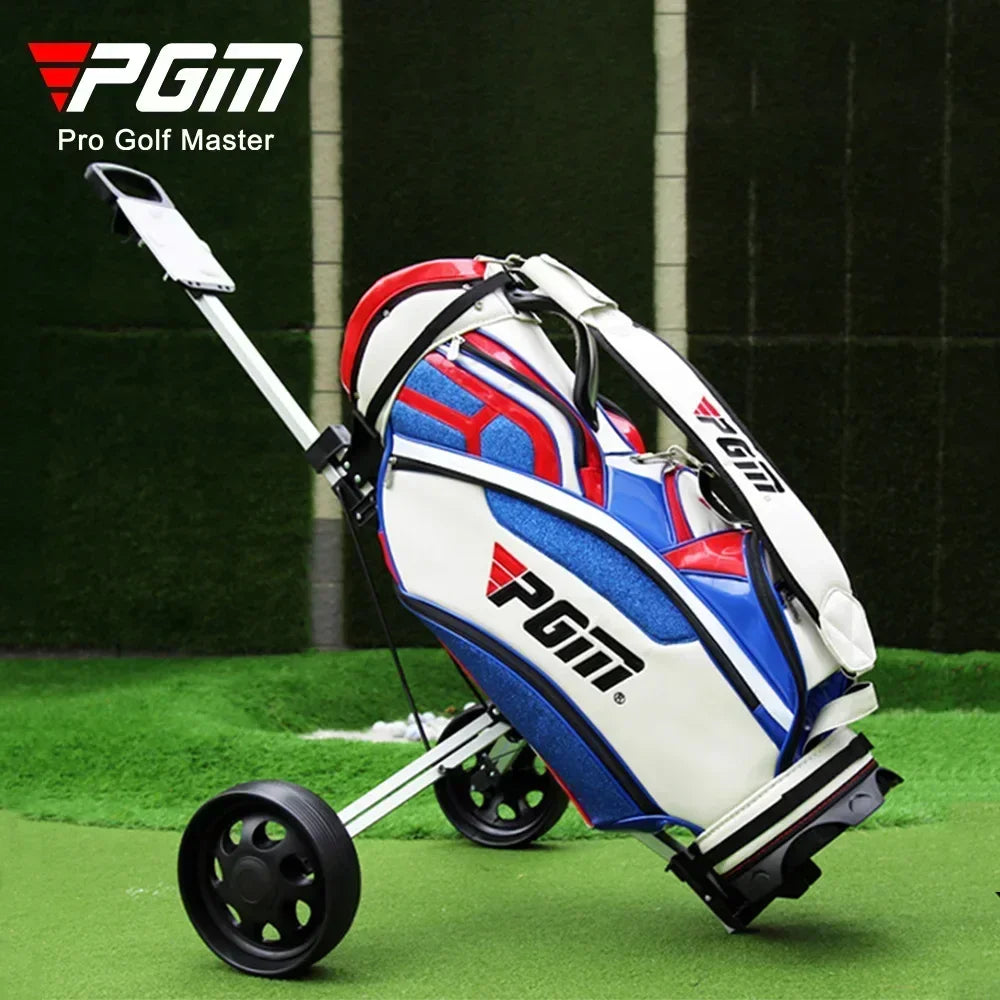 BestAccessories Pgm Golf Bag Cart Aluminium Alloy Two Wheels Barrow Foldable Handcart Trolley Outdoor Golf Course