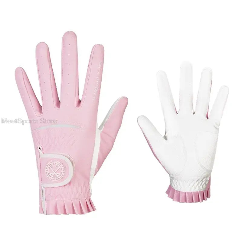 Ttygj 1 Pair Golf Gloves Woman PU Leather Soft Gloves Ladies Anti-Slip Granules Sports Mittens Elegant Right Left Hand Golf Aids