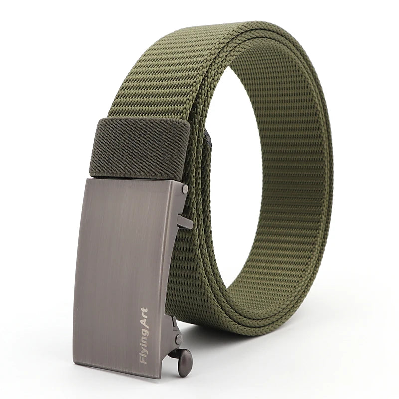 Men's Tactical Golf Sports Belt Woven Canvas Breathable Metal Automatic Buckle Tough Nylon Military Belt in Big Sizes 100-160cm