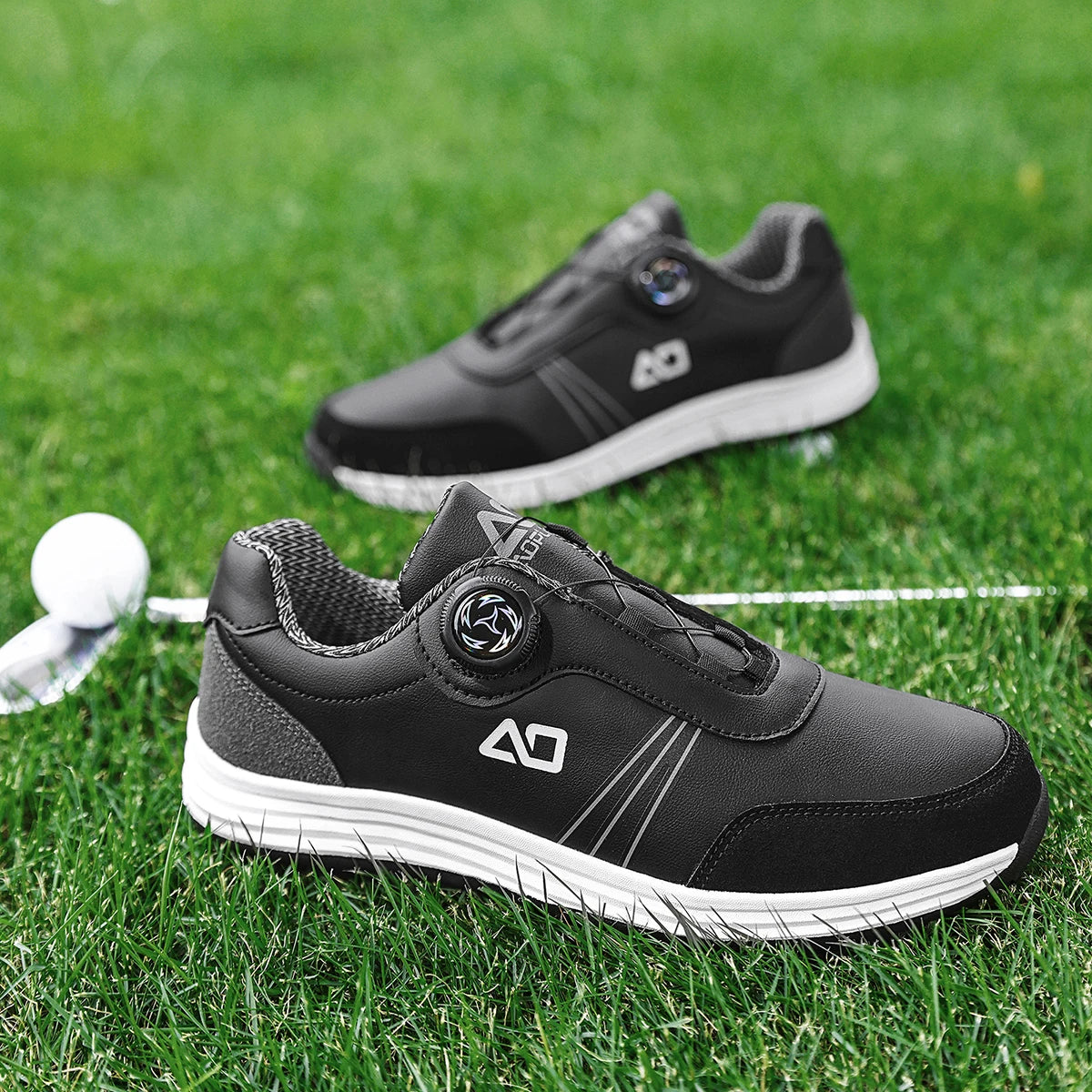 Men's Golf Shoes, New Style, Fashionable, Simple, Versatile, Solid Color, Waterproof Upper, Versatile, Stylish, Casual Sports Shoes for Men, Outdoor Youth Fashion, Men's Rotating Buckle Design, Thick Sole, Height-Increasing,