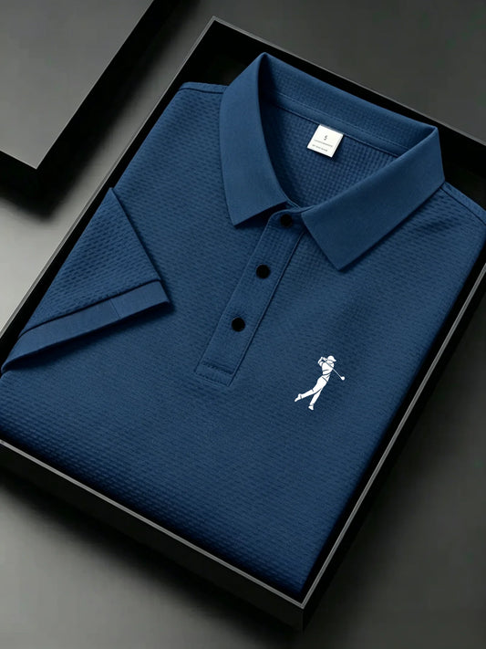 mens golfer silhouette jacquard polo shirt breathable quick dry fabric casual business golf outdoor daily short sleeve top