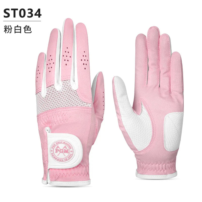 PGM Women Golf Gloves 1 Pair Made of Microfiber Fabric Breathable Wear-resistant Anti Slip Soft Color Matching ST031/ST034