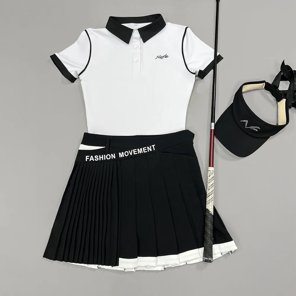 Golf Women's Summer Short-sleeved Top Color Contrast Slim-fit Quick-drying Polo Shirt High-end Outdoor Leisure Sports Suit