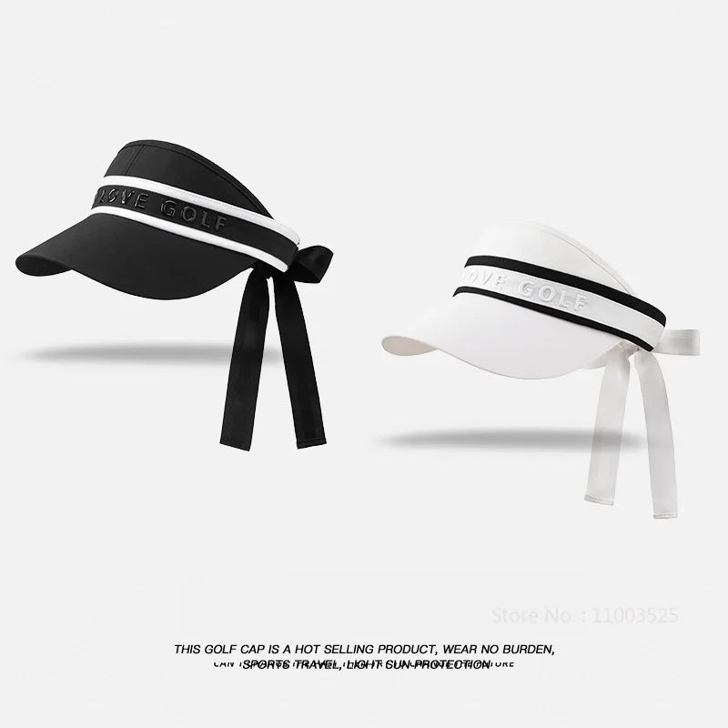 2025 SG Women's Golf Hat Outdoor Sports UV Protection Cap Sunscreen Empty Top Hat Versatile No Top Sunshade Cap WIth Bowknot