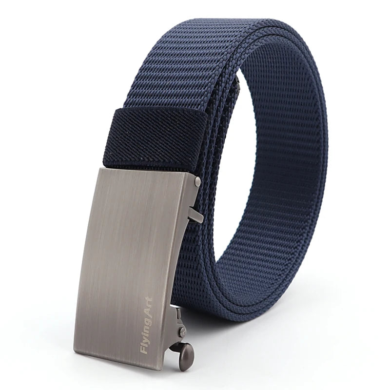 Men's Tactical Golf Sports Belt Woven Canvas Breathable Metal Automatic Buckle Tough Nylon Military Belt in Big Sizes 100-160cm