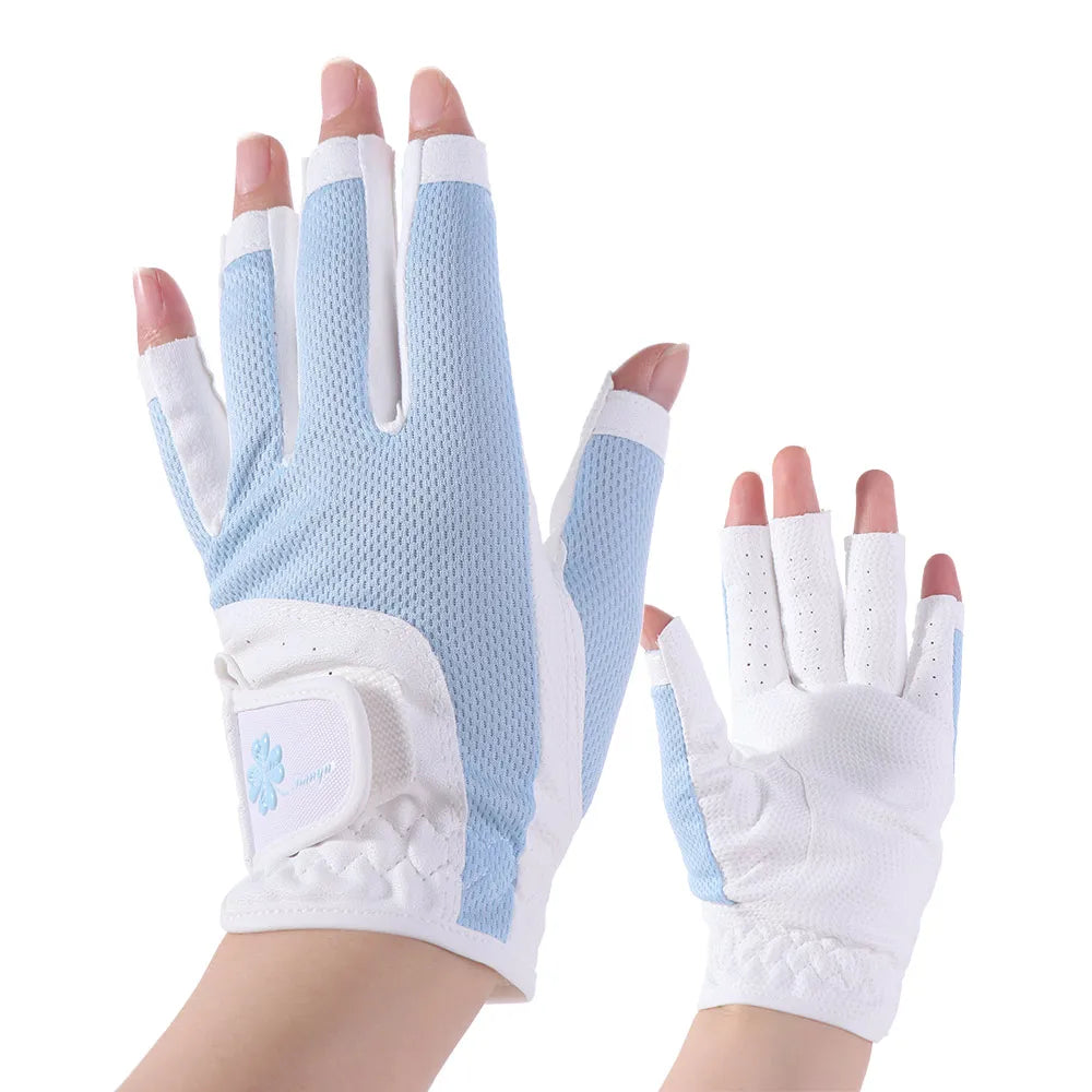 Comfortable Women's Sport Gloves Fingerless Non-slip Ladies Golf Gloves Left Right Hand Mesh Golf Mittens Outdoor Sports