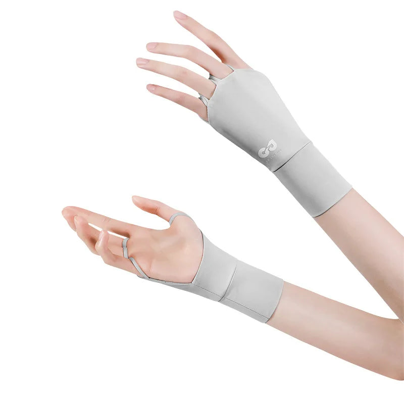 Women Half Finger Glove Cool Breathable Sun UV Protector Golf Glove Ice Silk Hollow Palm Elastic Left & Right Hand