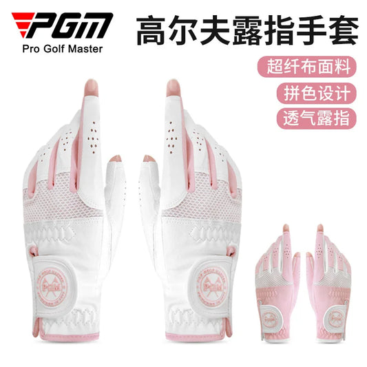 PGM Women Golf Gloves 1 Pair Made of Microfiber Fabric Breathable Wear-resistant Anti Slip Soft Color Matching ST031/ST034