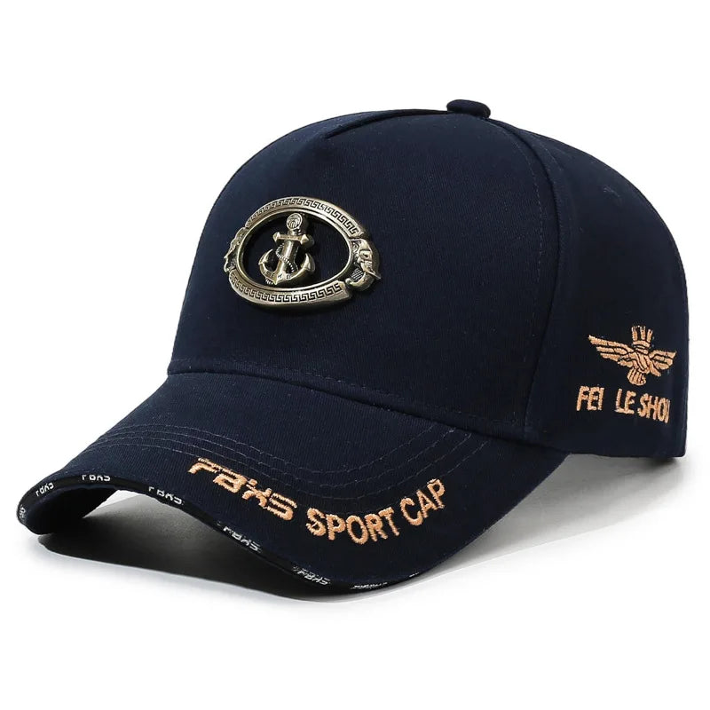 Men Women Fashion Baseball Cap with Metal Anchor Emblem, Adjustable Strap, Casual Outdoor Sports Hats for Golf, Hiking,Running