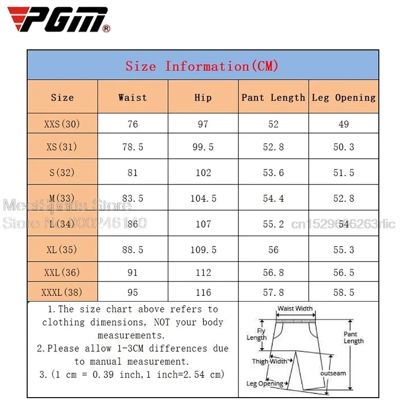 PGM Men Golf Shorts Summer Outdoor Casual Sports Shorts Elastic Breathable Golf Clothing Male Quick-dry Straight Trouser 2XS-3XL