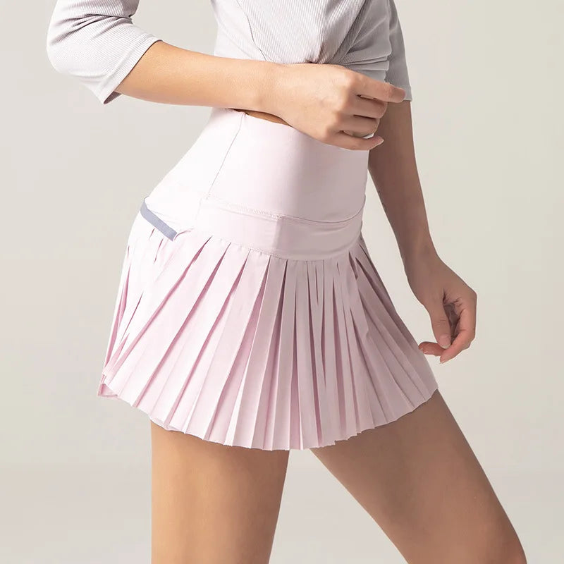 Women's Pleated Tennis Skirt Built-in Shorts Anti-See-Through High Waist Quick Dry Golf Yoga Running Skirt