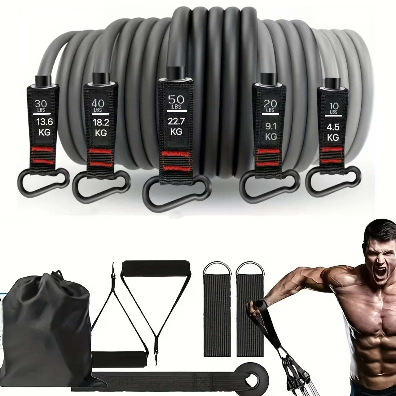 Hot New Fitness Resistance Belt Set Yoga 5-Tube Fitness Belt Home Fitness Belt Door Anchor Handle Ankle Belt Fitness Equipment ﻿