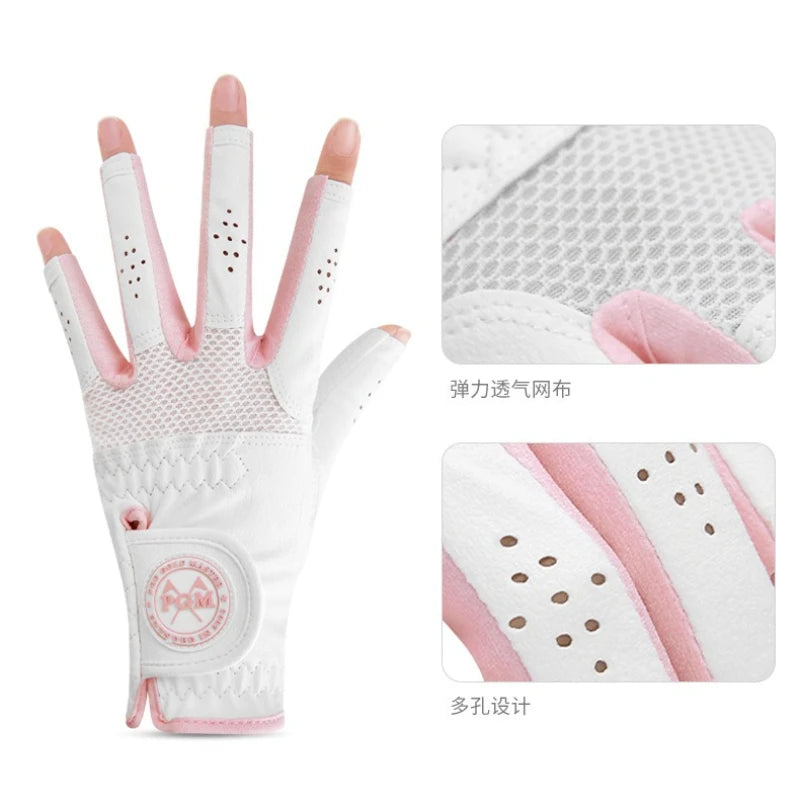 PGM Women Golf Gloves 1 Pair Made of Microfiber Fabric Breathable Wear-resistant Anti Slip Soft Color Matching ST031/ST034