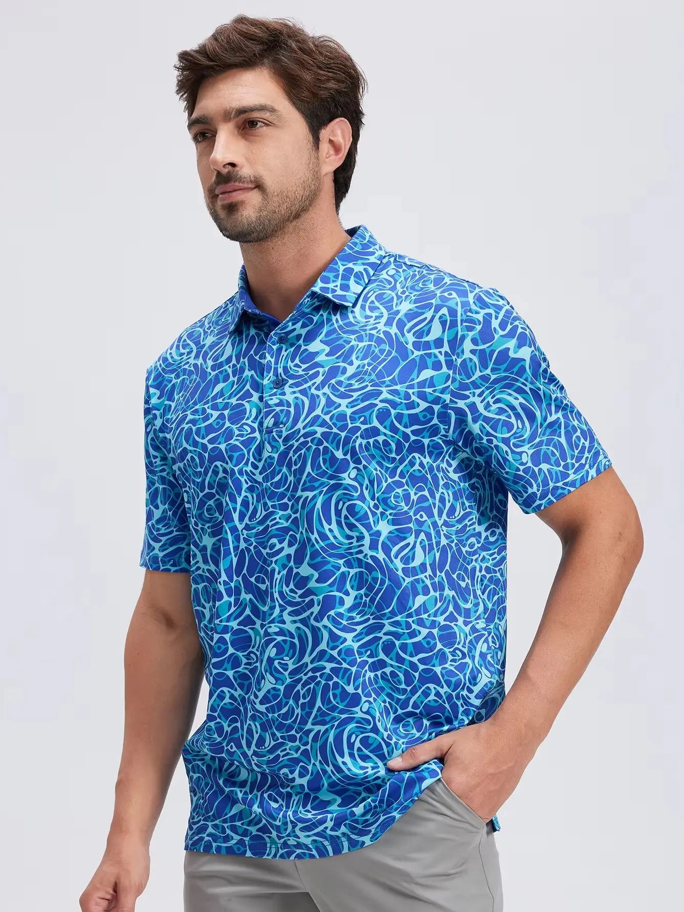 Summer Mens Golf Polo Shirts Quick Dry Print Tee Shirts Moisture Wicking Performance T-shirt Business Casual Polo Shirt