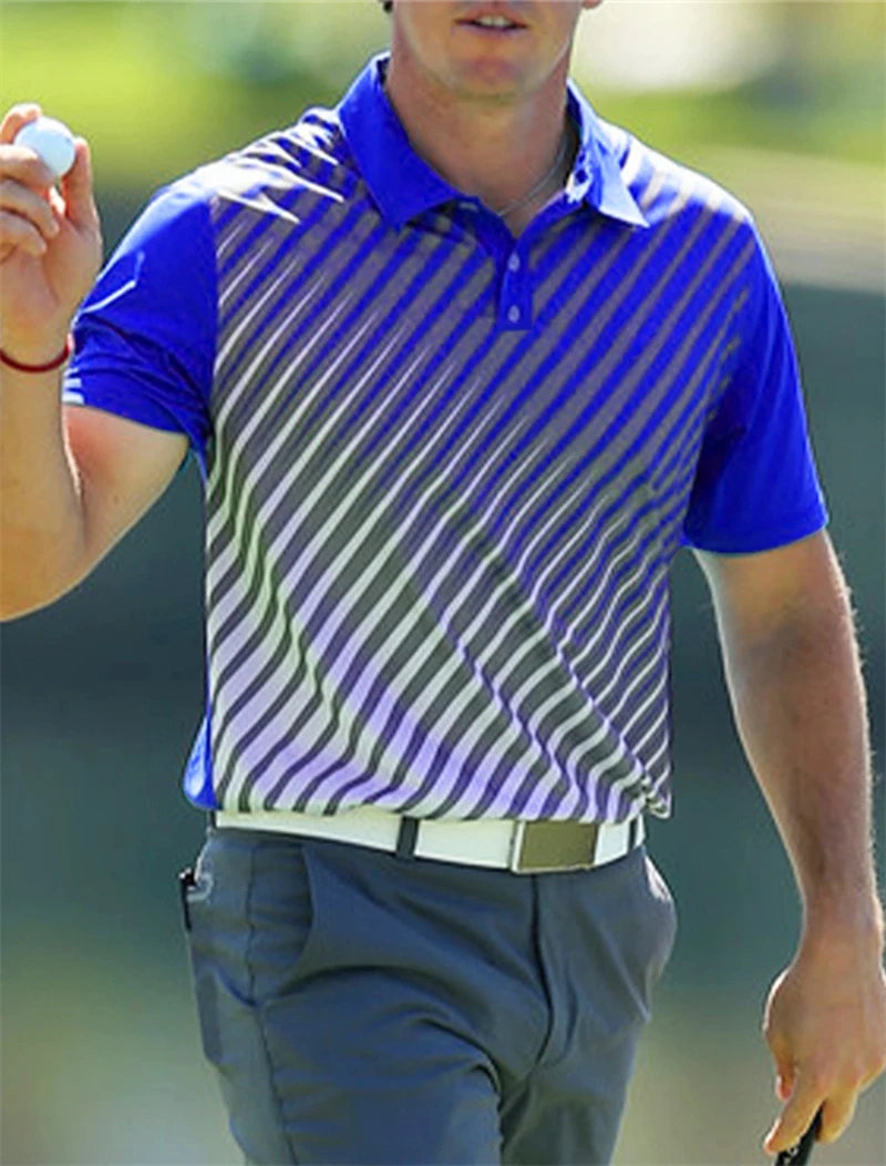 Fashion Striped Graphic Golf Polo Shirts For Men Trendy Summer Short Sleeve 3D Printed Polo Shirt Loose Outdoor Sports Tees Tops