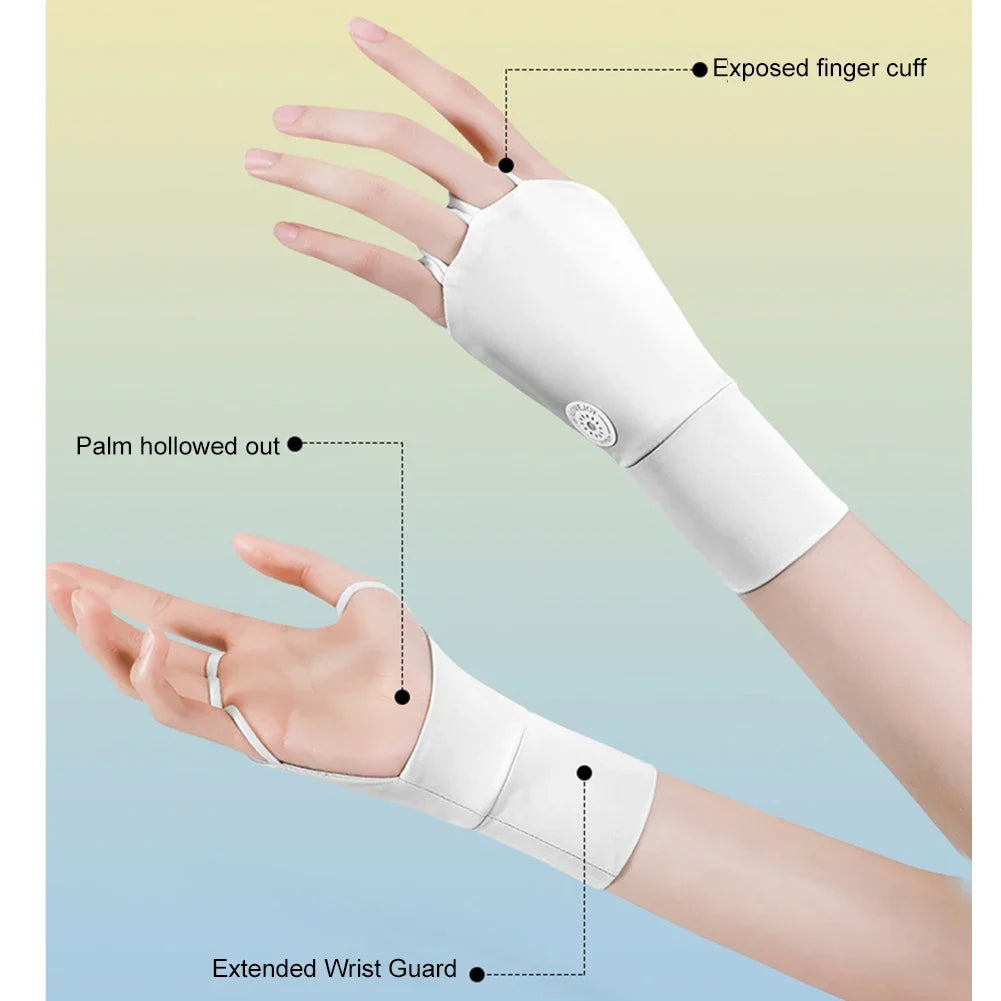 Women Protector Golf Gloves Cool Breathable Open Fingered Gloves Ice Silk Hollow Palm for Outdoor Practice Half Finger Glove