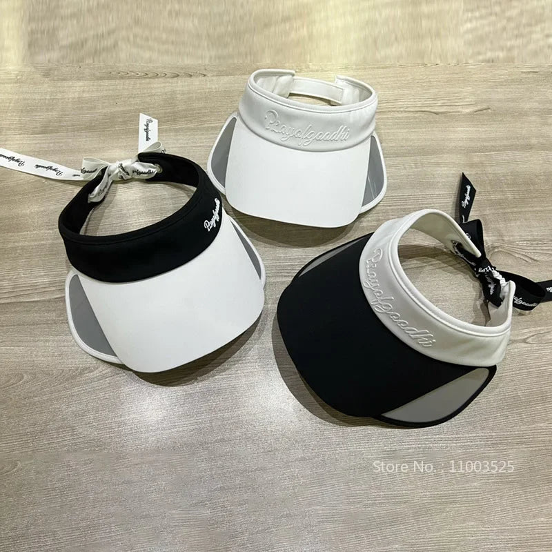 2024 Casual Sports Golf Hat Women Korean Style Empty Top Cap Retractable Large Brim Sun Protect Visor Tennis Running Golf Caps