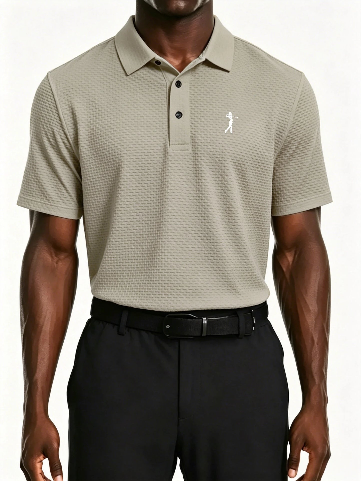 mens golfer logo jacquard polo shirt breathable quick dry fabric casual business golf short sleeve top