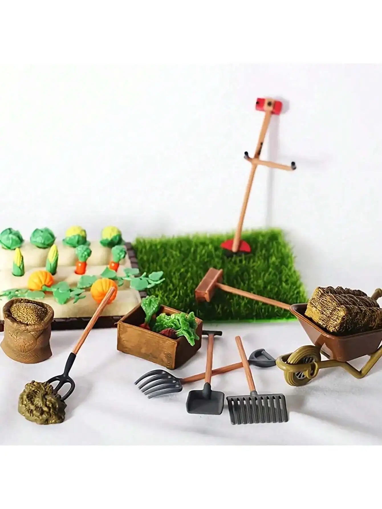 7 miniature gardening tools, outdoor planting scene tools, miniature version of vegetable and fruit planting experience