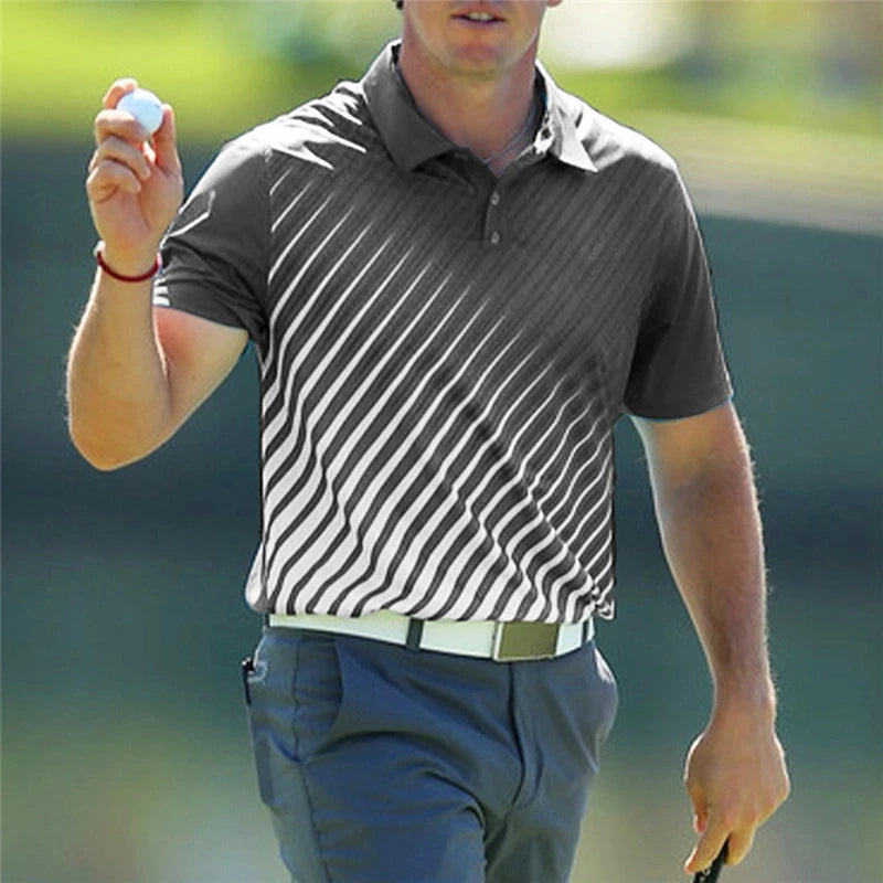 Fashion Striped Graphic Golf Polo Shirts For Men Trendy Summer Short Sleeve 3D Printed Polo Shirt Loose Outdoor Sports Tees Tops