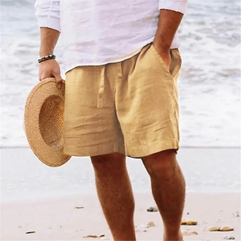 Golf shorts linen shorts men summer thin loose casual cotton and linen pants light mature style suit cropped pants trendy