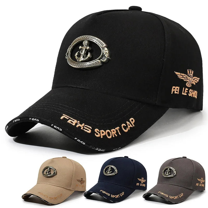 Men Women Fashion Baseball Cap with Metal Anchor Emblem, Adjustable Strap, Casual Outdoor Sports Hats for Golf, Hiking,Running