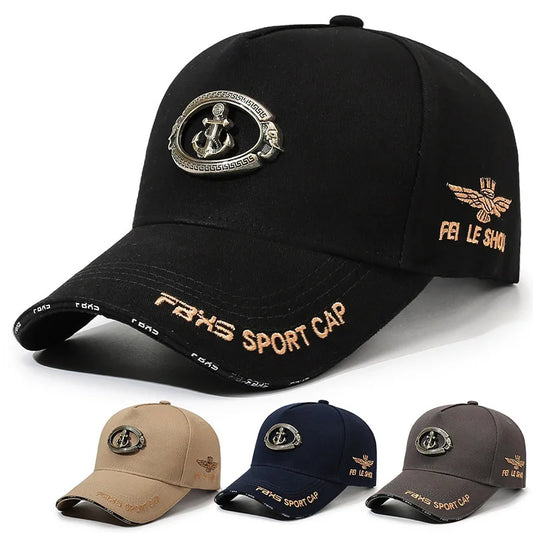 Men Women Fashion Baseball Cap with Metal Anchor Emblem, Adjustable Strap, Casual Outdoor Sports Hats for Golf, Hiking,Running