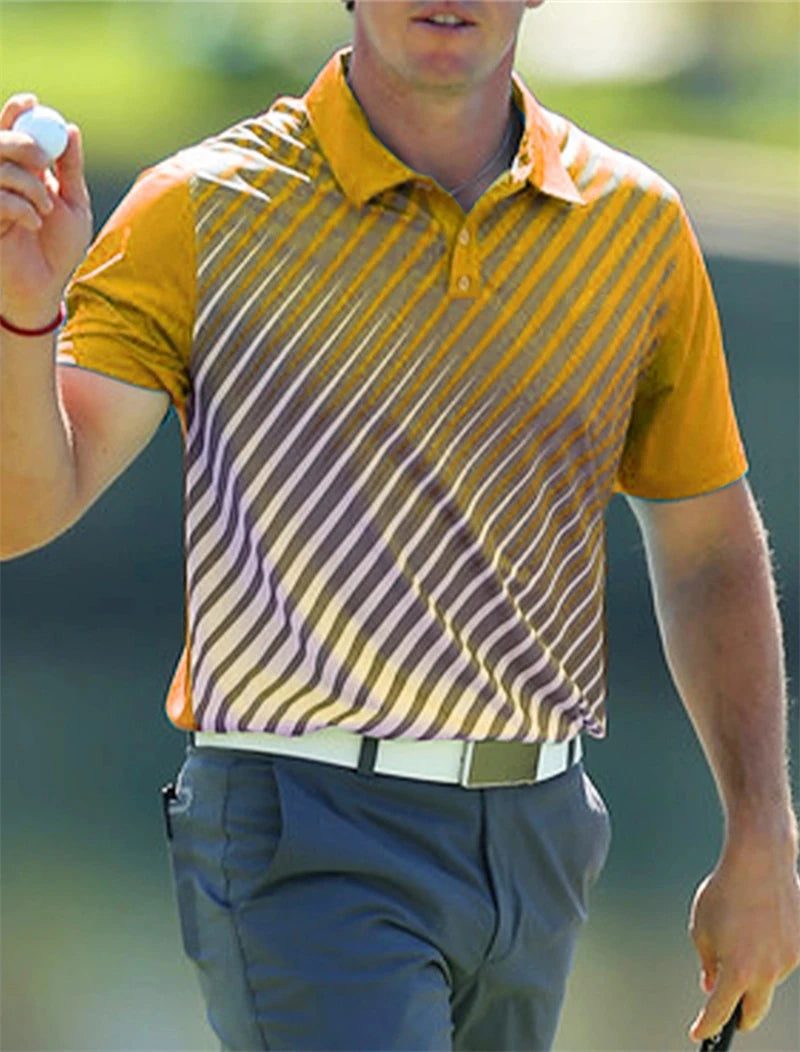 Fashion Striped Graphic Golf Polo Shirts For Men Trendy Summer Short Sleeve 3D Printed Polo Shirt Loose Outdoor Sports Tees Tops