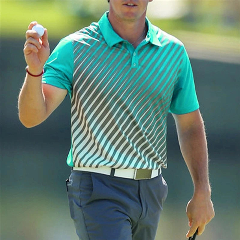 Fashion Striped Graphic Golf Polo Shirts For Men Trendy Summer Short Sleeve 3D Printed Polo Shirt Loose Outdoor Sports Tees Tops
