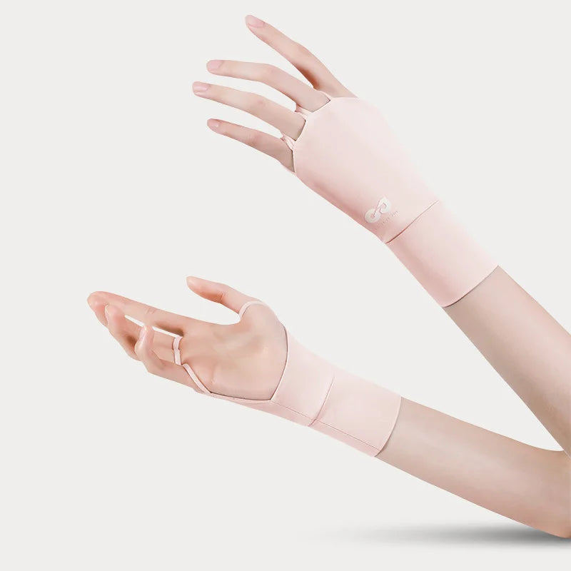 Women Half Finger Glove Cool Breathable Sun UV Protector Golf Glove Ice Silk Hollow Palm Elastic Left & Right Hand